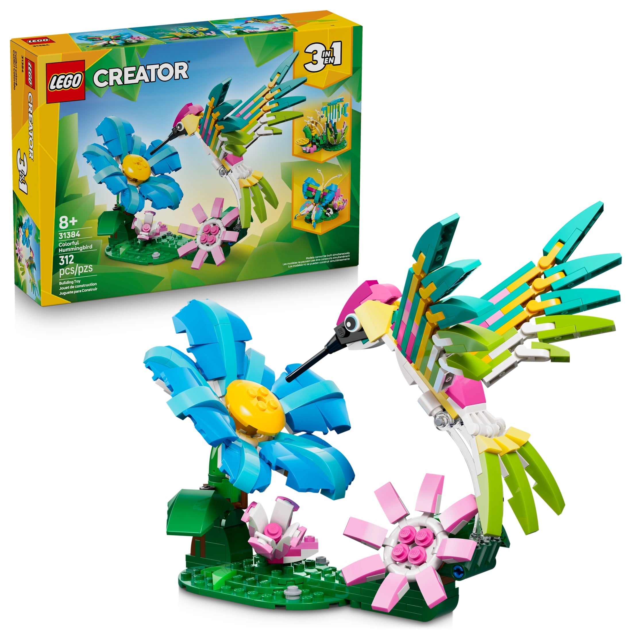 LEGO Creator 3 in 1 Wild Animals: Colorful Hummingbird Building Toy for Girls, Boys, & Kids, Ages 8+ - Build a Bird, Butterfly, or Tropical Fish - Gift Idea for Birthdays - 31384
